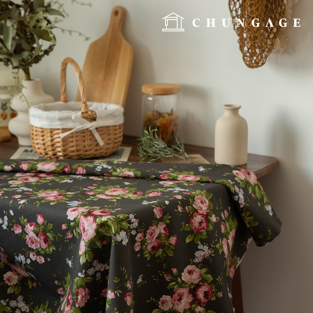 Cotton Oxford Flower Patterns Fabric Midnight Bloom