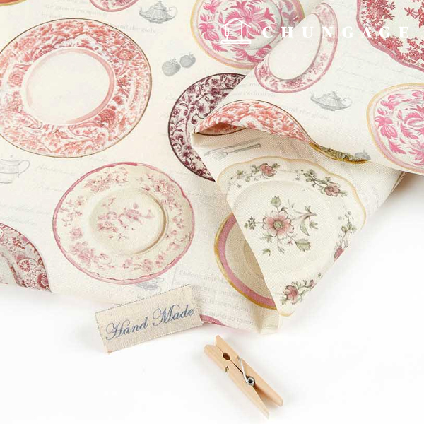 Linen fabric, cotton linen, 11 count, eco-friendly E-DTP, wide width, European plate, pink