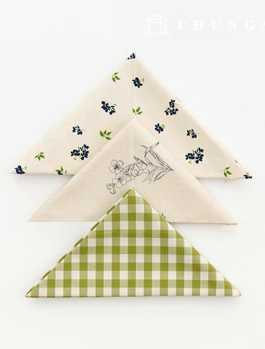 Fabric package Flower fabric Vintage floral Check Fabric Natural cotton Green 3 types of fabric 103