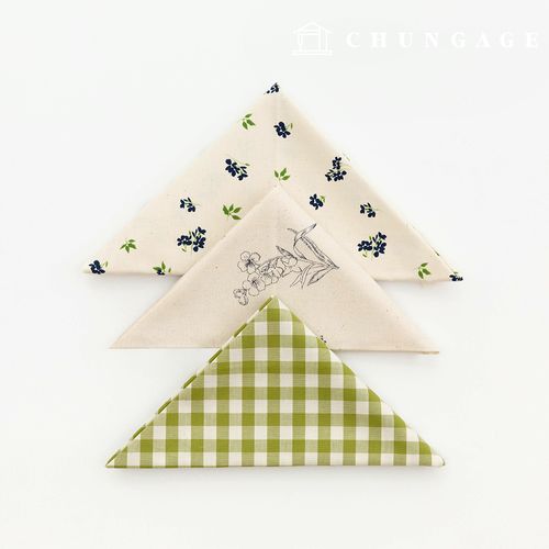 Fabric package Flower fabric Vintage floral Check Fabric Natural cotton Green 3 types of fabric 103