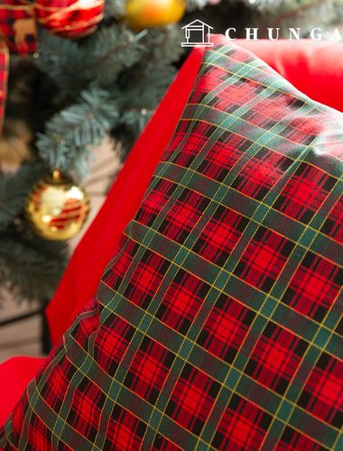 Check Fabric Christmas Fabric Cotton Oxford Winter Vintage Check Fabric Winter Cherry Green Red