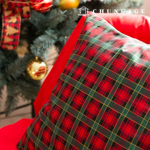 Check Fabric Christmas Fabric Cotton Oxford Winter Vintage Check Fabric Winter Cherry Green Red