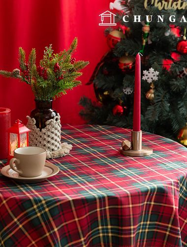 Check Fabric Christmas Fabric Cotton Oxford Winter Vintage Check Fabric Winter Cherry Yellow Red