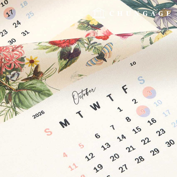Linen fabric, cotton linen, 11 count, eco-friendly E-DTP, cotton, wide width, 2026 fabric calendar, flower calendar
