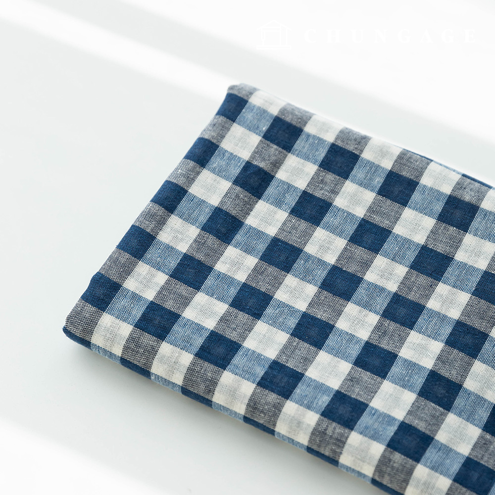Cotton fabric Check yarn-dyed Fabric Wide Width Blue grid