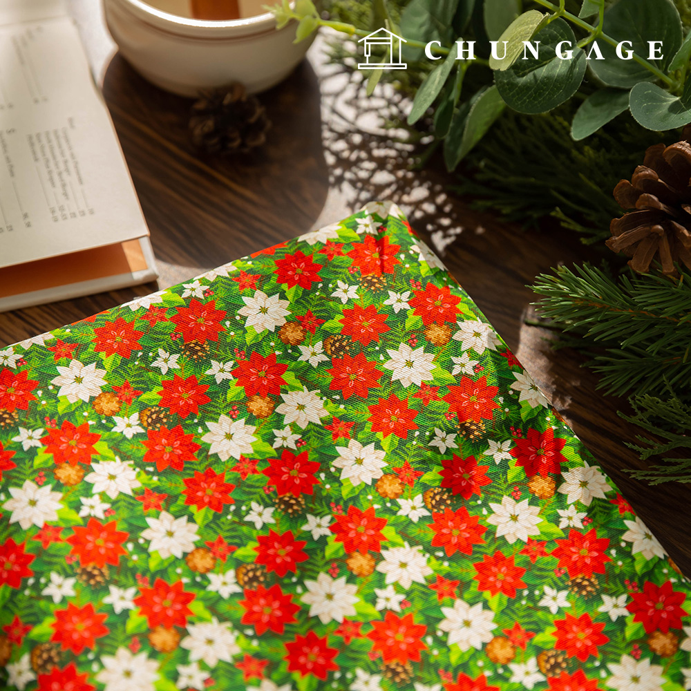 Cotton Oxford Fabric Christmas Wide Width Fabric Holly Bloom