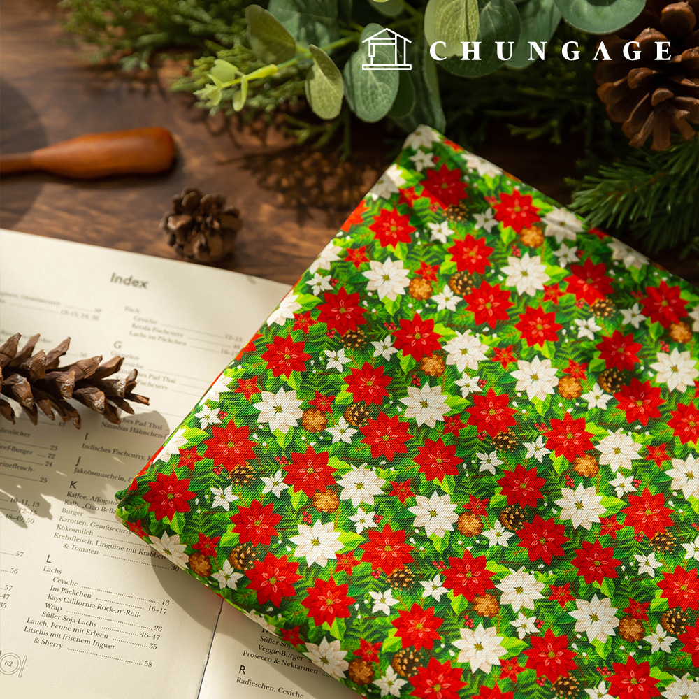 Cotton Oxford Fabric Christmas Wide Width Fabric Holly Bloom