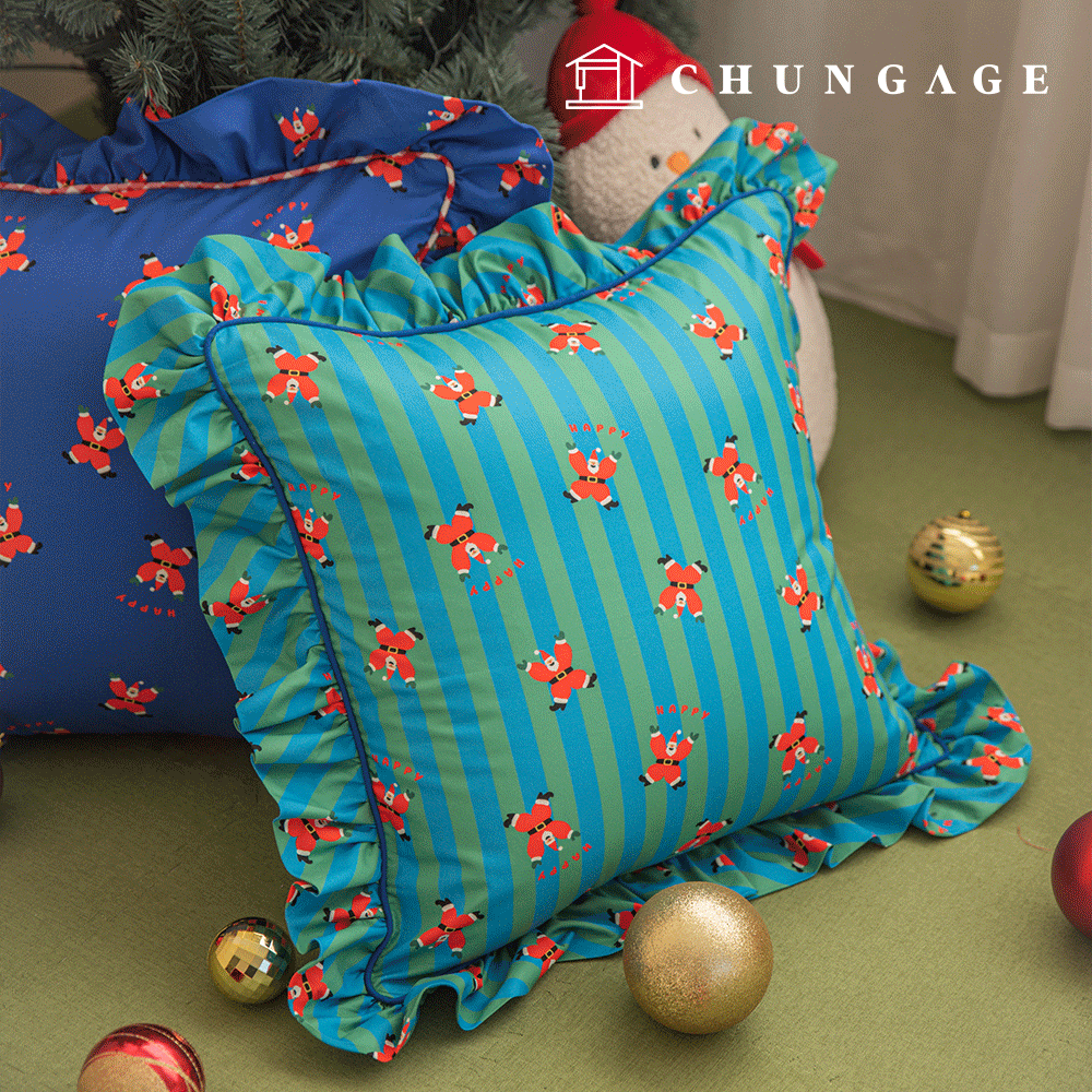 DTPfabric cotton fabric 20 count Christmas Fabric Dancing Santa Green Blue Stripe 423