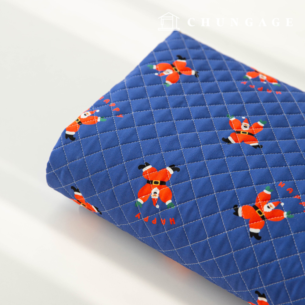 Quilted Fabric cotton 20 count DTP Christmas quilted fabric Dancing Santa Blue