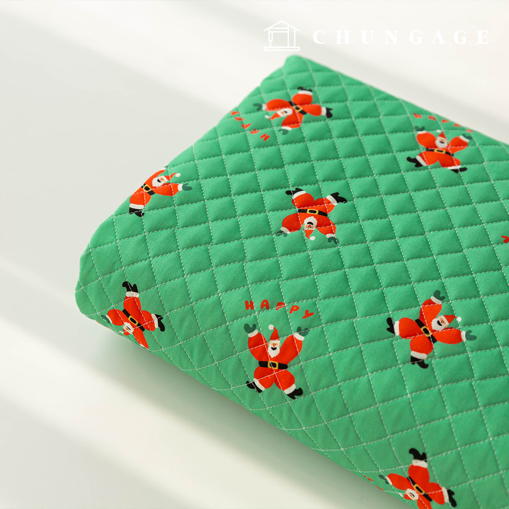 Quilted Fabric cotton 20 count DTP Christmas quilted fabric Dancing Santa Green