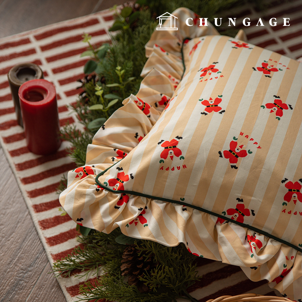 DTPfabric Cotton Fabric 20 Count Christmas Fabric Dancing Santa Beige Stripe 422