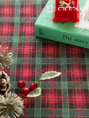 Cotton fleece fabric, ultra-fine yarn, Winter Christmas fabric, Check Fabric, Oxford Winter Cherry Green Red