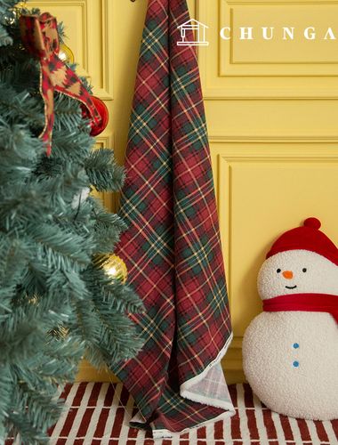 Cotton fleece fabric, ultra-fine yarn, Winter Christmas fabric, Check Fabric, Oxford Winter Cherry, Yellow Red