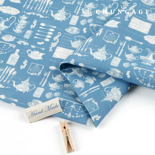 Linen fabric, cotton linen, 11 count, eco-friendly E-DTP, wide width, baroque plate, blue