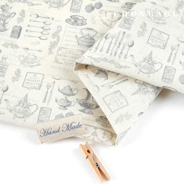 Linen fabric, cotton linen, 11 count, eco-friendly E-DTP, wide width, baroque plate, white