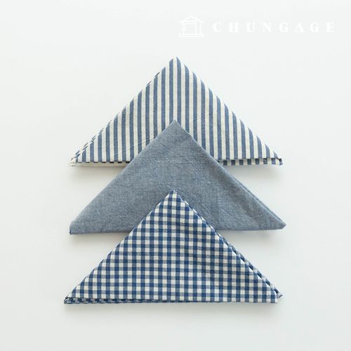 Fabric package Check 4mm scrap fabric cotton Washing Plain piece cloth Melan 3 types 022 Indigo