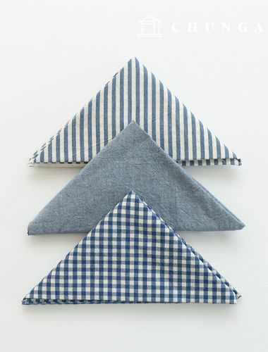 Fabric package Check 4mm scrap fabric cotton Washing Plain piece cloth Melan 3 types 022 Indigo