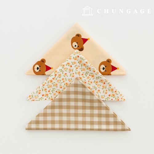 Fabric package Flower scrap fabric Vintage floral Check Beige Teddy bear piece fabric 3 types 109