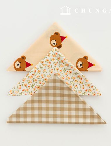 Fabric package Flower scrap fabric Vintage floral Check Beige Teddy bear piece fabric 3 types 109