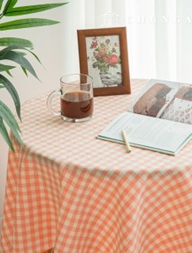 Waterproof Vintage Cotton Tablecloth Check Melange Plain Table Cover 90x160cm
