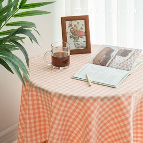 Waterproof Vintage Cotton Tablecloth Check Melange Plain Table Cover 90x160cm