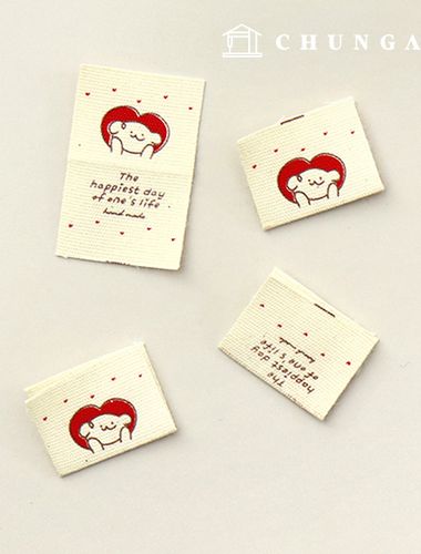 Cotton label double-folding label Red heart Bear Beige 60821