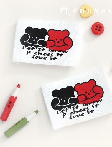Cotton Labels, Double-Sided Labels, Handmade Labels, Teddy Bear Friends Black & Red 58852