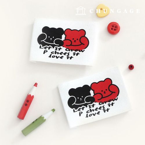 Cotton Labels, Double-Sided Labels, Handmade Labels, Teddy Bear Friends Black & Red 58852