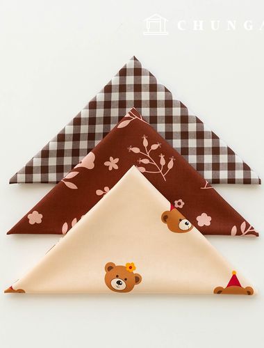 Fabric package Flower scrap fabric floral bear checkered fabric Doll puppy clothes making 3 types 174