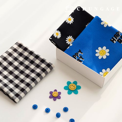 Fabric package Flower scrap fabric Daisy floral checkered fabric Doll puppy clothes making 3 types 184