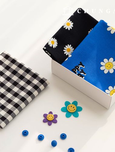 Fabric package Flower scrap fabric Daisy floral checkered fabric Doll puppy clothes making 3 types 184