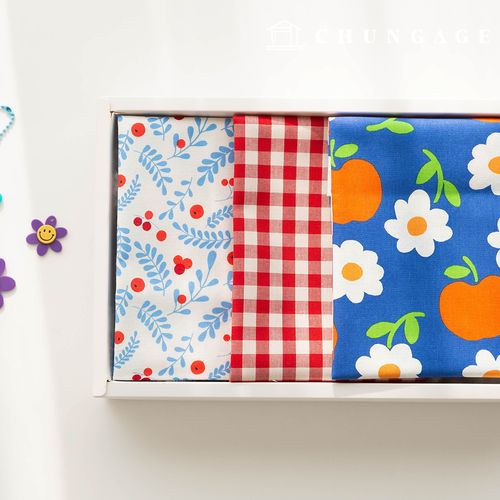 Fabric package Flower scrap fabric Fruit floral check fabric Doll puppy clothes making 3 types 187