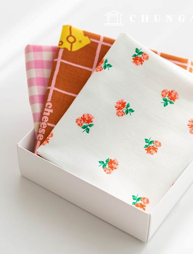 Fabric package Flower scrap fabric flower pattern cheese checkered fabric Doll puppy clothes making 3 types 198