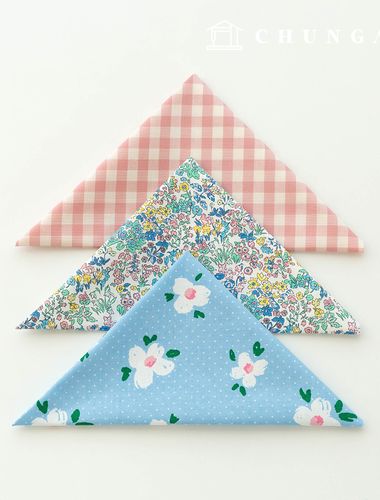 Fabric package Flower scrap fabric floral check fabric Doll puppy clothes making 3 types 203