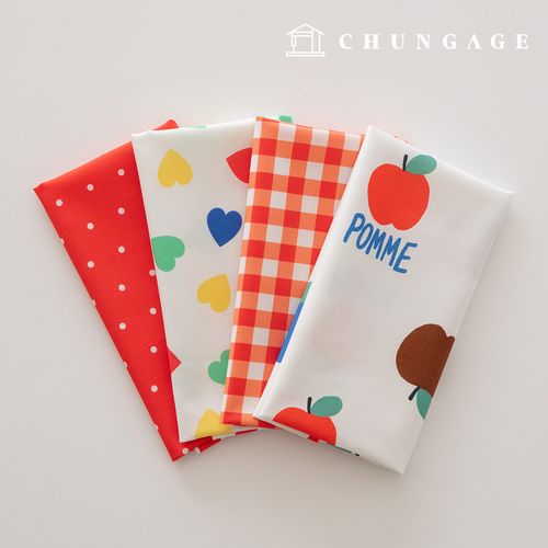 Fabric package: Apple scrap fabric, checkered fabric, Doll dog clothes, 4 types, 218