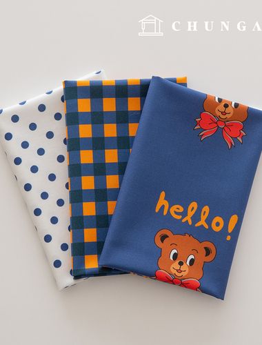 Fabric package: Teddy bear scrap fabric, checkered fabric, Doll dog clothes making, 3 types, 220
