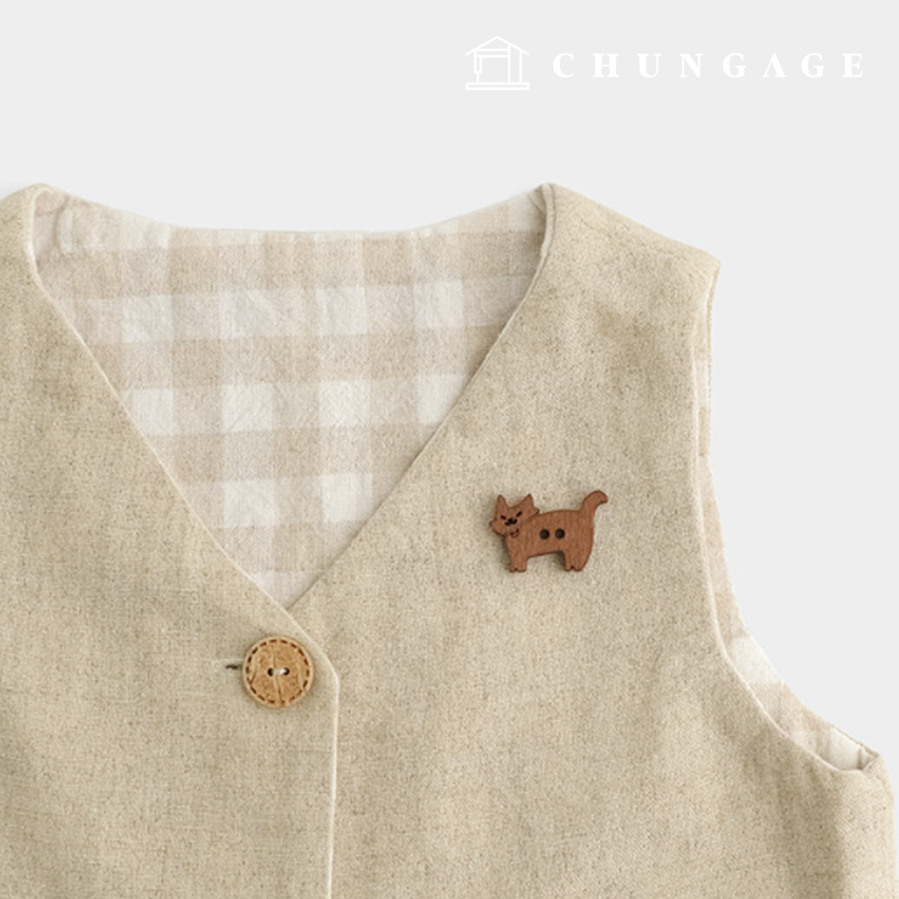 Vintage Wood Button Cat Wooden Button 68236