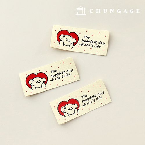 Cotton Labels Double-Sided Handmade Labels Red Heart Bear Beige 60820