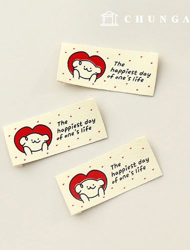 Cotton Labels Double-Sided Handmade Labels Red Heart Bear Beige 60820