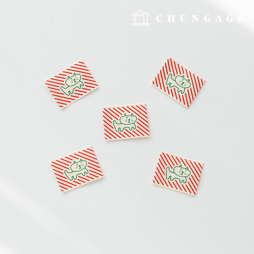 Cotton Label Double-Sided Green Cat 5-Pack