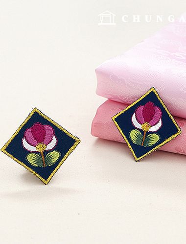 Hanbok decoration embroidery 4-square tulip Navy 2Piece 41264