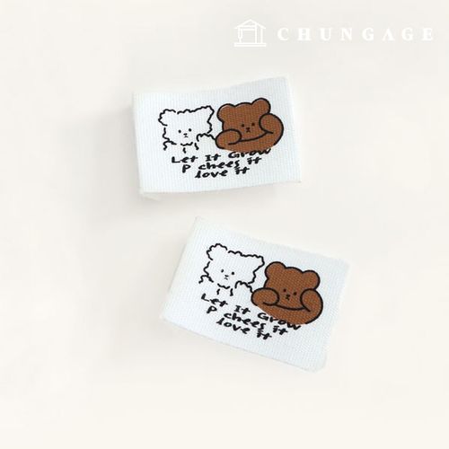 Cotton Labels Double-Sided Handmade Labels Teddy Bear Friends White Brown 58853