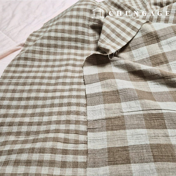Double Gauze Fabric Cotton Check Fabric Wide Width 20 count Cotton Square Beige