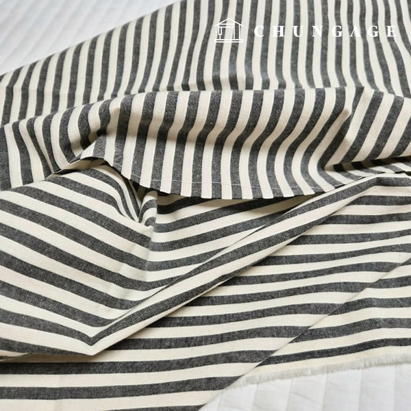 Cotton Fabric 30 count Stripe Fabric Wide Width 0.7cm Ivory Charcoal