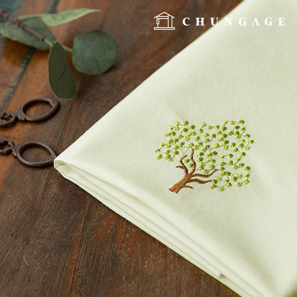Washing cotton fabric embroidered with a 20-count green tree, 2 types
