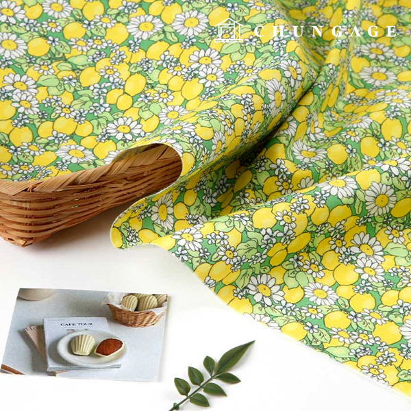 Eco-friendly antibacterial and anti-inflammatory fabric E-DTP cotton 20 count Lemon Daisy