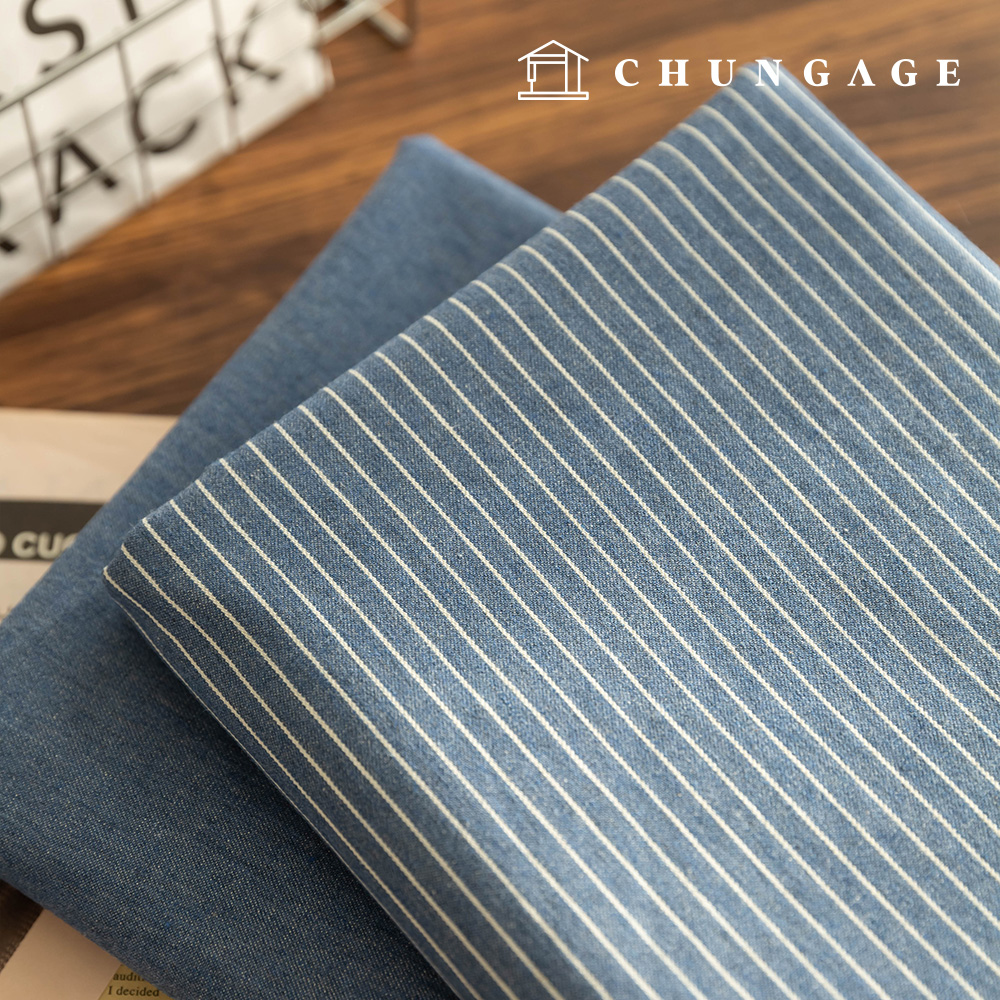 Denim fabric, blue stripe jeans fabric, vintage plain fabric, light retro, 2 types, 1 yard