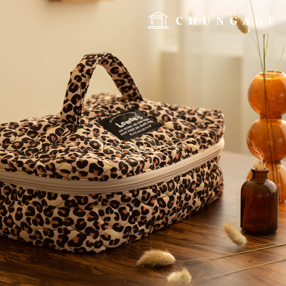 Quilted Fabric Heart Double-Sided DTP Quilted Fabric Waterproof Leopard Print 5Ounce Wide Width Lovely Leo Beige