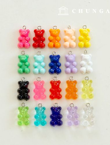 Jelly bear acrylic charm keyring making 10 pieces, bear keyring decoration accessories, 20 types of subsidiary materials