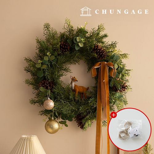 Christmas Wreath Tree Wall Decoration Large-Size 55cm Round Entrance Decoration Light Bulb Interior Pine Cone